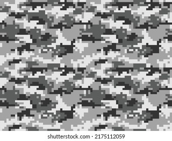 Camouflage pixel gray pattern, digital texture, trendy winter background. Ornament