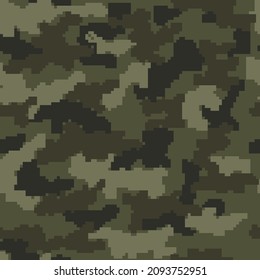
Camouflage pixel khaki pattern, forest vector seamless background, army military uniform. Ornament