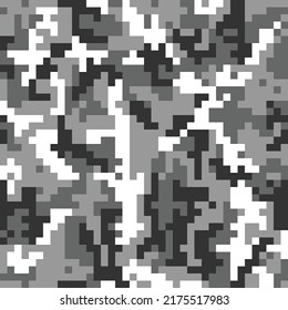 Camouflage pixel texture, gray vector pattern, military seamless background. Disguise