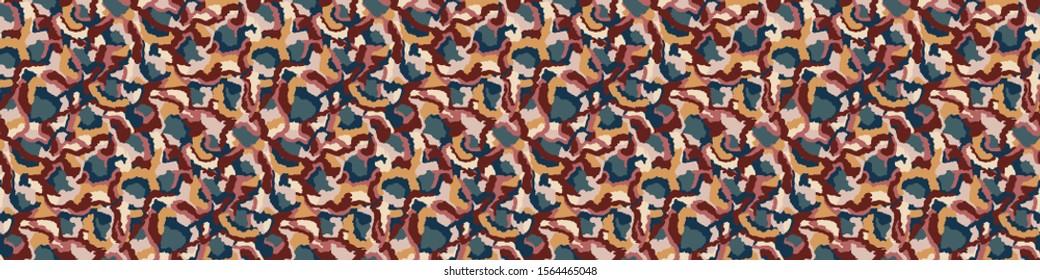 Camouflage Playful Vector Border Texture. Modern Animal Skin Hand Drawn. Seamless Spotty Pattern Banner Background. For Masculine Camo Textured Ribbon Trim and Trendy Fashion Edging. EPS 10