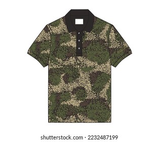 Camouflage polo shirt design. Polo flat vector design. Forest clothing design.