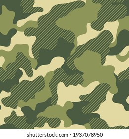 Camouflage print green seamless graphic backdrop. Creative vector texture. Green repeated color vector camouflage. Khaki camouflage. Seamless Pattern. 