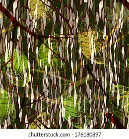 Camouflage print with realistic leaves. Seamless pattern. EPS 10 vector illustration.