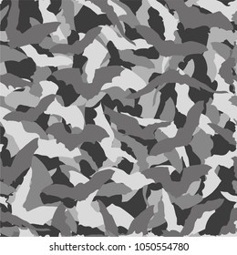 Camouflage for printing. The bat. Black white. Seamless pattern.