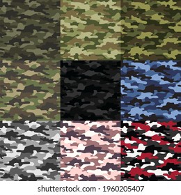 camouflage prints green, black. camouflage set. seamless pattern, abstraction. for printing or banner or fabric