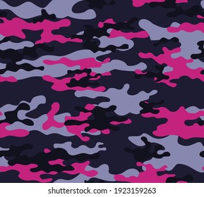 Camouflage purple vector design, pink spots, beautiful print. Disguise.