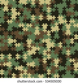 Rompecabezas de camuflaje. Un patrón sin fisuras. Textura protectora - oculta los contornos del objeto. Diseño abstracto de fondo, moda o tela. Fondo vector de repetición.