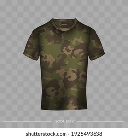 Camouflage realistic t-shirt front view. T-shirt with space for a logo or print. Vector illustration.