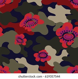 Camouflage with red flower and dot.
camouflage for printed on the product.
seamless floral camouflage graphic for digital print
seamless vector flower camouflage pattern.