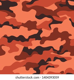 
Camouflage red seamless pattern. Fashion. Military hunting texture. Print fabric paper tempate. Modern design. Vector