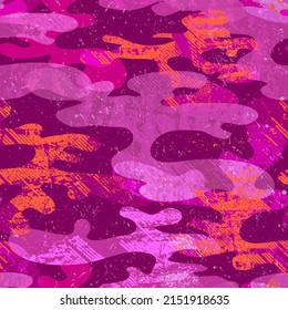 Camouflage repeat print in pink colors. Military seamless pattern for sport textile, fashion clothes, wrapping paper.