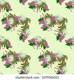Camouflage repeat seamless pattern. Light green background with green, purple and mint dots. Vector illustration, backdrop, wallpaper, cloth print