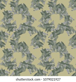 Camouflage repeat seamless pattern. Olive green background with navy blue dots. Vector illustration, backdrop, wallpaper, cloth print
