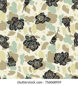 camouflage rose black seamless vector pattern 