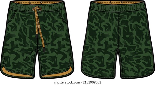 Camouflage Running Shorts design vector template, Football shorts concept with front and back view for Soccer, basketball, Volleyball, Rugby, tennis, badminton and tracking active wear shorts design.