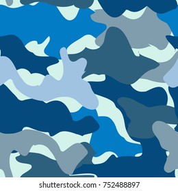 Camouflage sea water. Seamless blue pattern. Blue army camouflage. Vector illustration