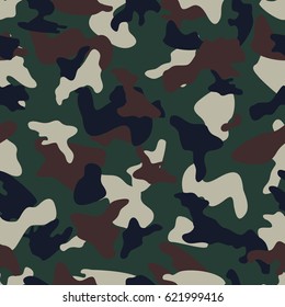 Camouflage seamless color pattern. Army camo clothing background. Vector illustration.