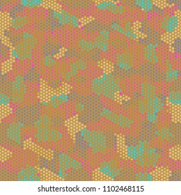 Camouflage seamless fashion pattern. Abstract urban colorful hexagon style. Seamless pattern for party, dress, shirt, children fashion cloth textile. Colorful modern style Vector honeycomb texture