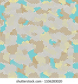 Camouflage seamless fashion pattern. Abstract urban colorful hexagon style. Seamless pattern for party, dress, shirt, children fashion cloth textile. Colorful modern style Vector honeycomb texture