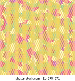 Camouflage seamless fashion pattern. Abstract urban colorful hexagon style. Seamless pattern for party, dress, shirt, children fashion cloth textile. Colorful modern style Vector honeycomb texture