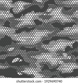 Camouflage Seamless Geometric Pattern. Abstract Gray Camo. Print On Fabric. Military Texture. Vector Graphics