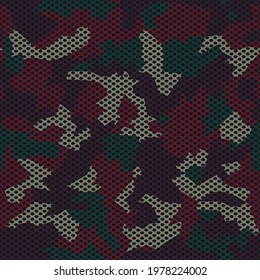 Camouflage seamless mesh  pattern. Dark camo design for t-shirt. Military background with holes. Army clothing, Woven fabric effect texture. Vector illustration