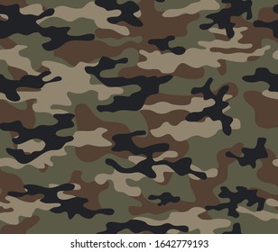 Camouflage Seamless Military Textile Woodland Background Pattern Vector Illustration