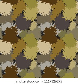 Camouflage seamless pattern. Abstract art khaki background texture. Paint spots. Fabric design