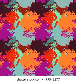 Camouflage seamless pattern. Abstract art print, paint stains, watercolor, chaotic spots. Background distressed texture, wallpaper, wrapping