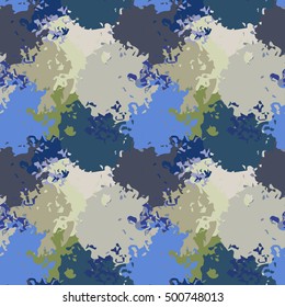 Camouflage seamless pattern. Abstract art print, paint stains, watercolor, chaotic spots. Background distressed texture, wallpaper, wrapping