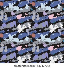 Camouflage seamless pattern. Abstract background. Random, chaotic watercolor paint spots. Distressed texture. Grunge print, wallpaper