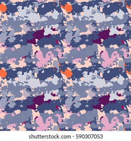 Camouflage seamless pattern. Abstract background. Random, chaotic watercolor paint spots. Distressed texture. Grunge print, wallpaper