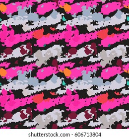 Camouflage seamless pattern. Abstract background. Random, chaotic watercolor paint spots. Distressed texture. Grunge print, wallpaper