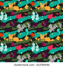 Camouflage seamless pattern. Abstract background. Random, chaotic watercolor paint spots. Distressed texture. Grunge print, wallpaper