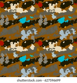 Camouflage seamless pattern. Abstract background. Random, chaotic watercolor paint spots. Distressed texture. Grunge print, wallpaper