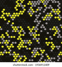 Camouflage seamless pattern. Abstract camo from hexagonal elements. Digital background. Modern print on fabric and textiles. Vector illustration