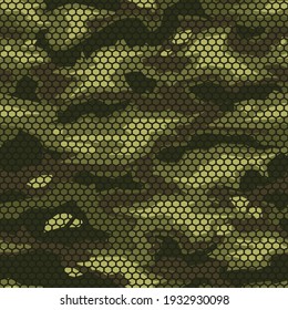 Camouflage seamless pattern. Abstract geometric modern background. Military texture grid. For printing on fabric and clothing. Vector illustration