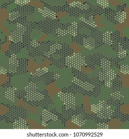 Camouflage seamless pattern. Abstract military fashion colorful urban hexagon style. Seamless pattern for army, navy, hunting, fashion cloth textile. Colorful modern style Vector honeycomb texture