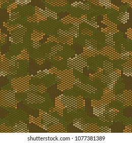 Camouflage seamless pattern. Abstract military fashion colorful urban hexagon style. Seamless pattern for army, navy, hunting, fashion cloth textile. Colorful modern style Vector honeycomb texture