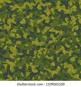 Camouflage seamless pattern. Abstract military fashion colorful urban hexagon style. Seamless pattern for army, navy, hunting, fashion cloth textile. Colorful modern style Vector honeycomb texture