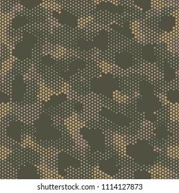 Camouflage seamless pattern. Abstract military fashion colorful urban hexagon style. Seamless pattern for army, navy, hunting, fashion cloth textile. Colorful modern style Vector honeycomb texture