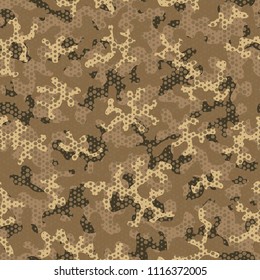 Camouflage seamless pattern. Abstract military fashion colorful urban hexagon style. Seamless pattern for army, navy, hunting, fashion cloth textile. Colorful modern style Vector honeycomb texture