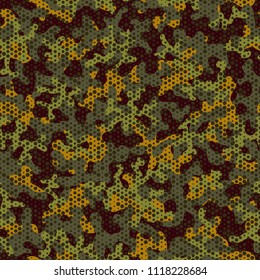 Camouflage seamless pattern. Abstract military fashion colorful urban hexagon style. Seamless pattern for army, navy, hunting, fashion cloth textile. Colorful modern style Vector honeycomb texture