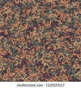 Camouflage seamless pattern. Abstract military fashion colorful urban hexagon style. Seamless pattern for army, navy, hunting, fashion cloth textile. Colorful modern style Vector honeycomb texture