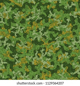 Camouflage seamless pattern. Abstract military fashion colorful urban hexagon style. Seamless pattern for army, navy, hunting, fashion cloth textile. Colorful modern style Vector honeycomb texture