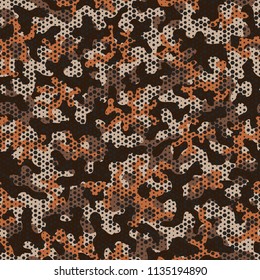 Camouflage seamless pattern. Abstract military fashion colorful urban hexagon style. Seamless pattern for army, navy, hunting, fashion cloth textile. Colorful modern style Vector honeycomb texture