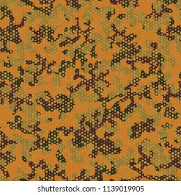 Camouflage seamless pattern. Abstract military fashion colorful urban hexagon style. Seamless pattern for army, navy, hunting, fashion cloth textile. Colorful modern style Vector honeycomb texture