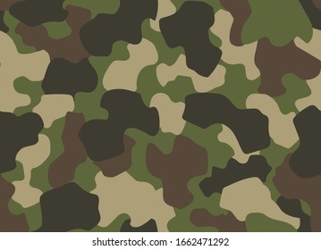 Camouflage nahtloses Muster. Abstrakter militärischer oder jagdbarer Tarnhintergrund. Klassische Kleidung Masking Camo wiederholen Druck. Grünbraune schwarze Olivenfarben, Waldstruktur Tarnung