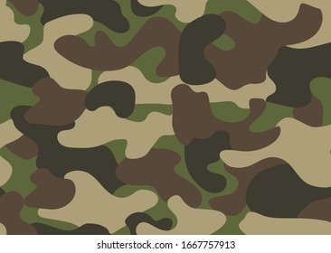 Camouflage seamless pattern. Abstract military or hunting camouflage background. Classic clothing style masking camo repeat print. Green brown black olive colors forest texture camouflage