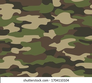 Camouflage seamless pattern. Abstract military or hunting camouflage background. Classic clothing style masking camo repeat print. Green brown black olive colors forest texture camouflage